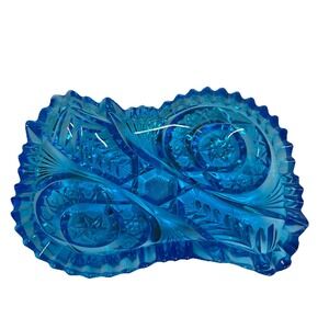 VTG LE Smith Blue Trinket Dish Stars Stripes Candy Sawtooth Nut Dish, Jewelry